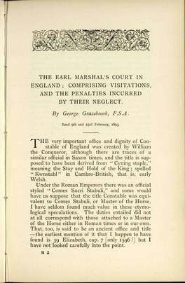 The Earl Marshal's Court in England ; Comprising Visitations, and the Penalties Incurred by Their Neglect