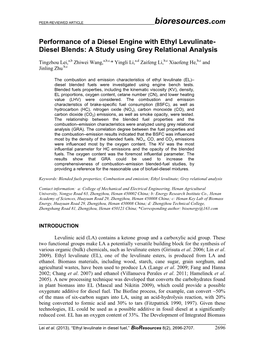 Performance of a Diesel Engine with Ethyl Levulinate- Diesel Blends: a Study Using Grey Relational Analysis