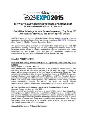The Walt Disney Studios Presents Upcoming Film Slate and More at D23 Expo 2015