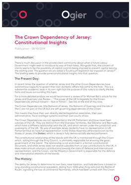 The Crown Dependency of Jersey: Constitutional Insights Publication - 08/10/2019
