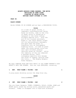 Mighty Morphin Power Rangers: the Movie Revisions by Arne Olsen Directed by Bryan Spicer Revised Draft October 31 1994