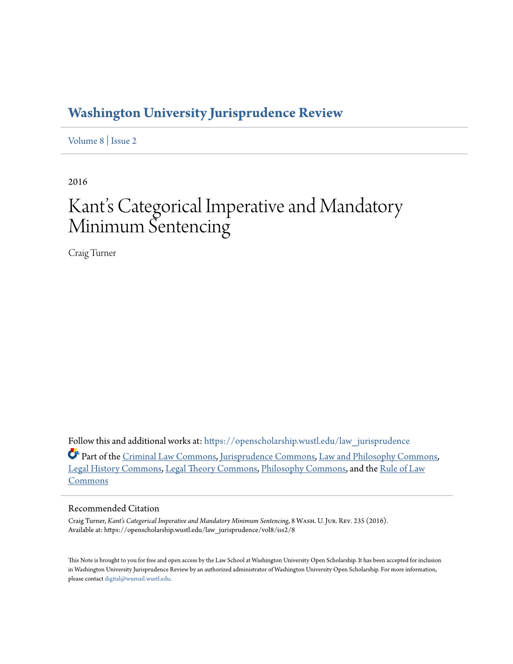 Kant's Categorical Imperative and Mandatory Minimum Sentencing