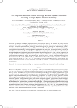 Two Component Materials in Powder Metallurgy: a Review Paper Focused on the Processing Technique Applied in Powder Metallurgy