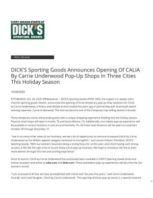 DICK's Sporting Goods Announces Opening of CALIA by Carrie Underwood Pop-Up Shops in Three Cities This Holiday Season