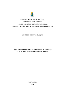 Universidade Federal Do Ceará Centro De Humanidades Departamento De Letras Estrangeiras Programa De Pós-Graduação Em Estudos Da Tradução