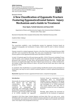 A New Classification of Zygomatic Fracture Featuring Zygomaticofrontal Suture: Injury Mechanism and a Guide to Treatment
