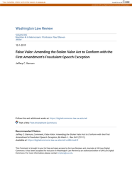 Amending the Stolen Valor Act to Conform with the First Amendment's Fraudulent Speech Exception