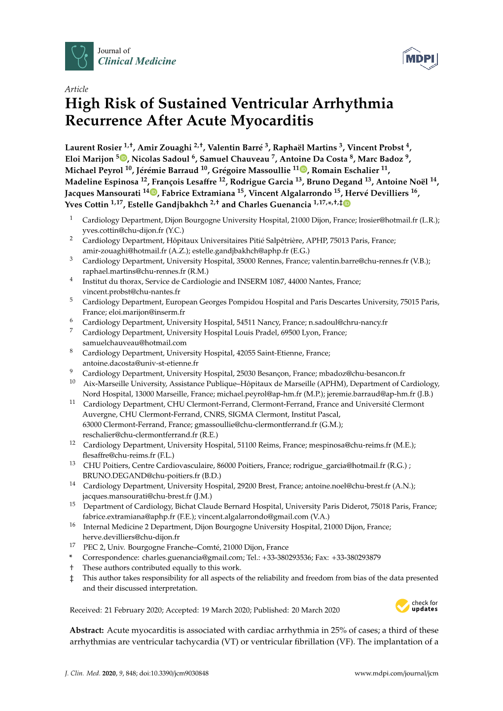 High Risk of Sustained Ventricular Arrhythmia Recurrence After Acute Myocarditis