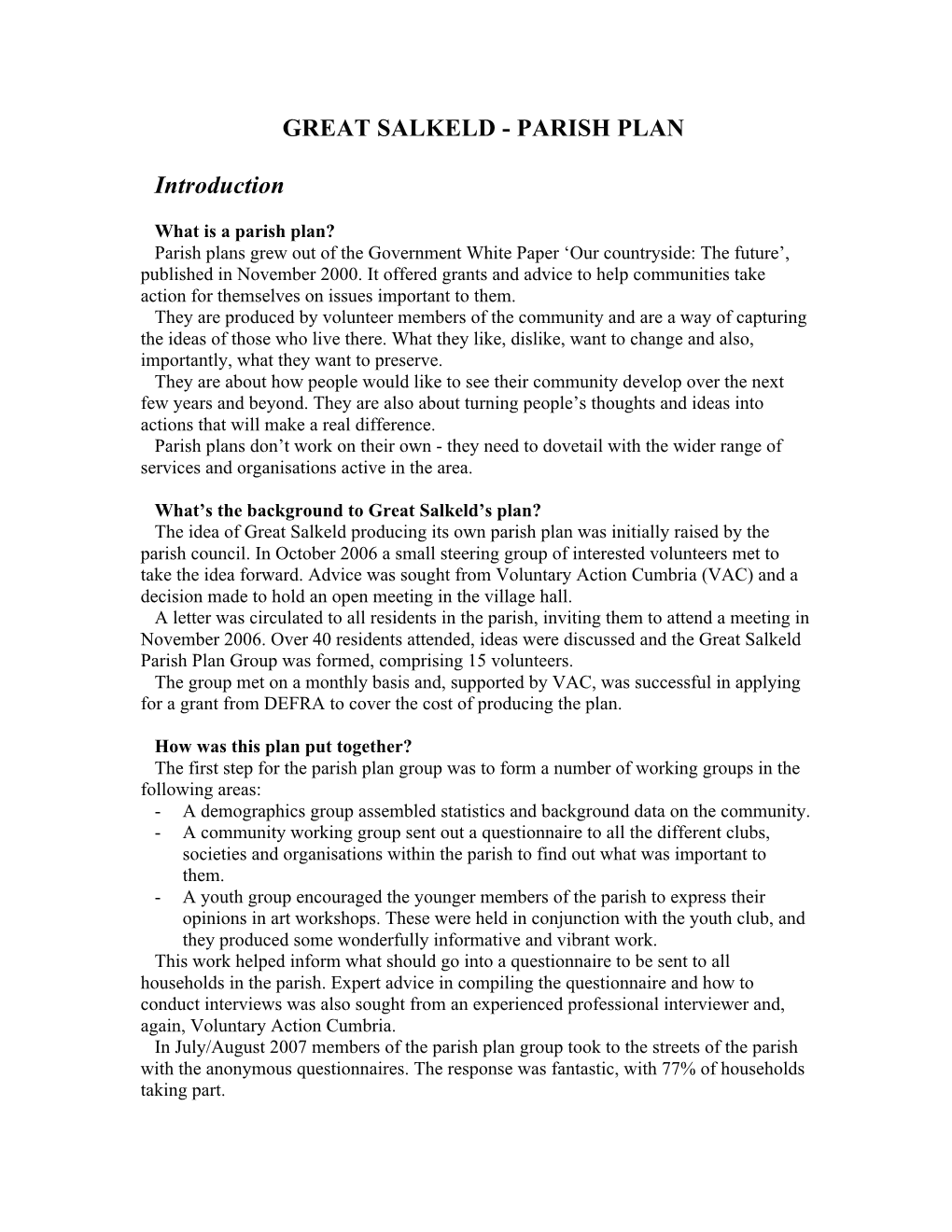 Great Salkeld - Parish Plan