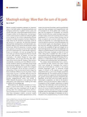 Mixotroph Ecology: More Than the Sum of Its Parts COMMENTARY Ben A