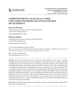 Сorrespondence Analysis As a Tool for Computer Modeling of Sustainable Development