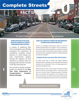Complete Streets FACT SHEET 2.0