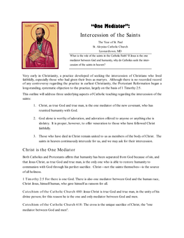 “One Mediator”: Intercession of the Saints