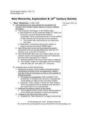 New Monarchs, Exploration & 16Th Century Society