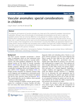 Vascular Anomalies: Special Considerations in Children Craig R