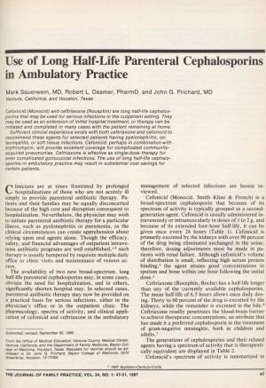 Use of Long Half-Life Parenteral Cephalosporins in Ambulatory Practice