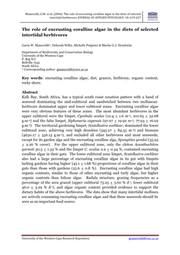 The Role of Encrusting Coralline Algae in the Diets of Selected Intertidal Herbivores