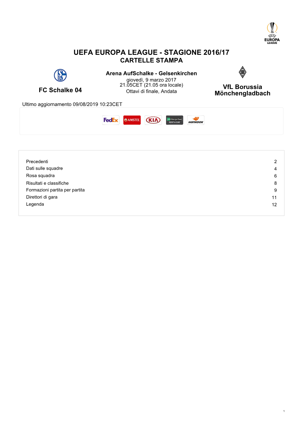 Uefa Europa League - Stagione 2016/17 Cartelle Stampa