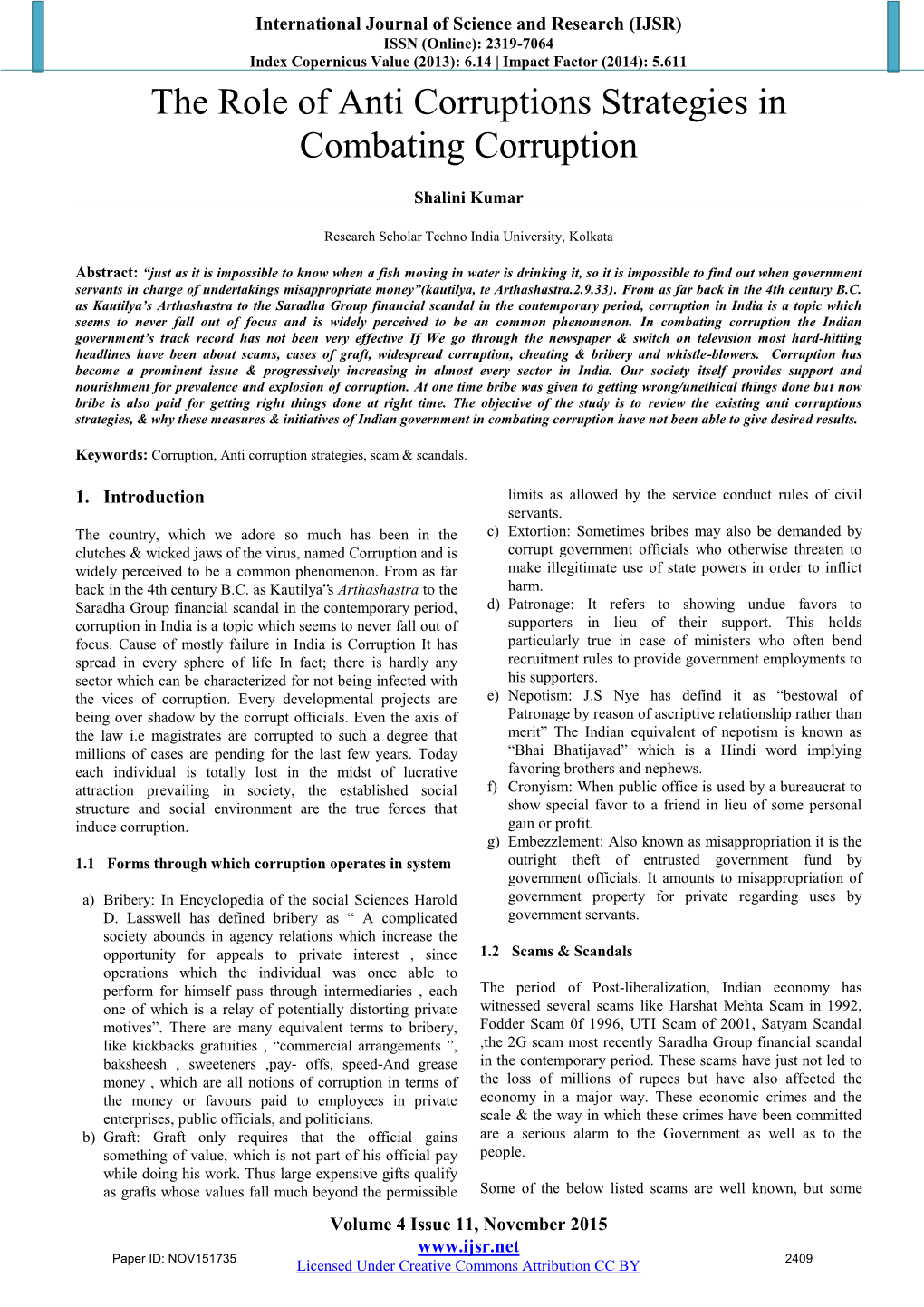 The Role of Anti Corruptions Strategies in Combating Corruption