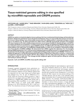 Tissue-Restricted Genome Editing in Vivo Specified by Microrna-Repressible Anti-CRISPR Proteins