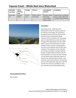 Cayucos Creek – Whale Rock Area Watershed