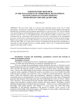 Participatory Research in the Management of Territorial Development