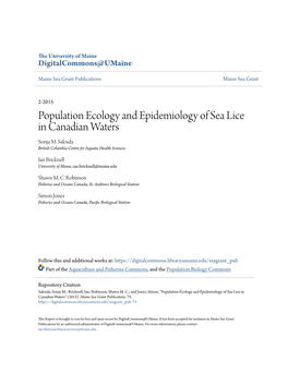Population Ecology and Epidemiology of Sea Lice in Canadian Waters Sonja M