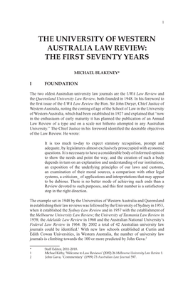 The University of Western Australia Law Review: the First Seventy Years