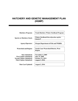 Trask Hatchery Stock-47 Winter Steelhead Program Annual Budget