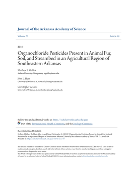 Organochloride Pesticides Present in Animal Fur, Soil, and Streambed in an Agricultural Region of Southeastern Arkansas Matthew E