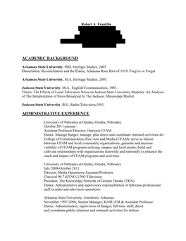Academic Background Administrative Experience