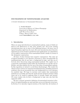 FOUNDATIONS of NONSTANDARD ANALYSIS a Gentle Introduction to Nonstandard Extensions