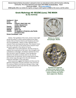 Greek Mythology #6: SELENE (Luna), the MOON by Joy Journeay