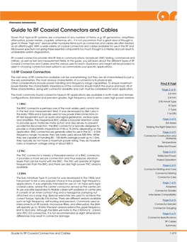 Guide to RF Coaxial Connectors and Cables