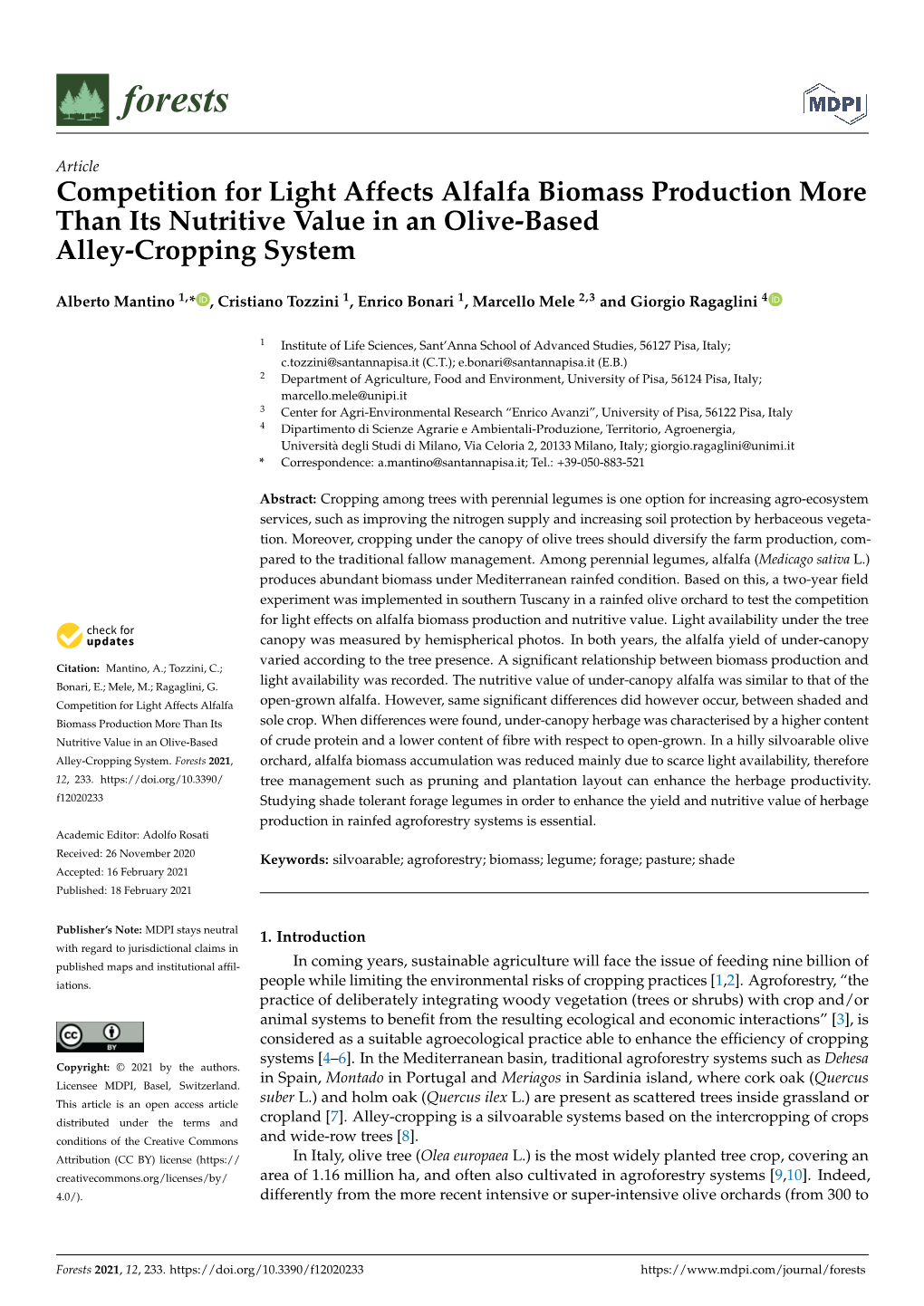 Competition for Light Affects Alfalfa Biomass Production More Than Its