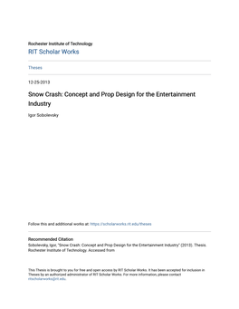 Snow Crash: Concept and Prop Design for the Entertainment Industry