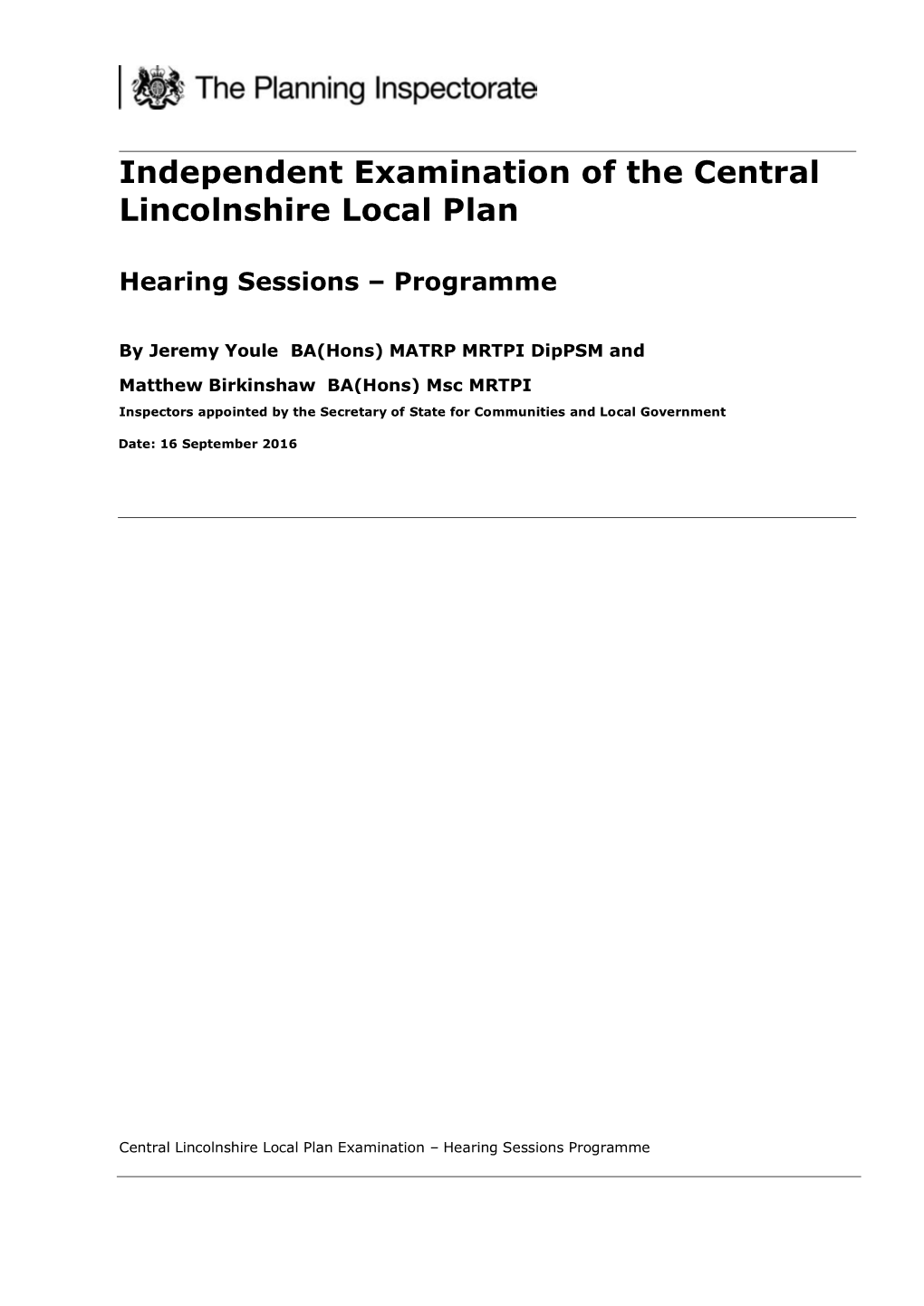 Independent Examination of the Central Lincolnshire Local Plan