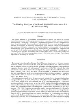 The Feeding Strategies of the Leech Erpobdella Octoculata (L.): a Laboratory Study