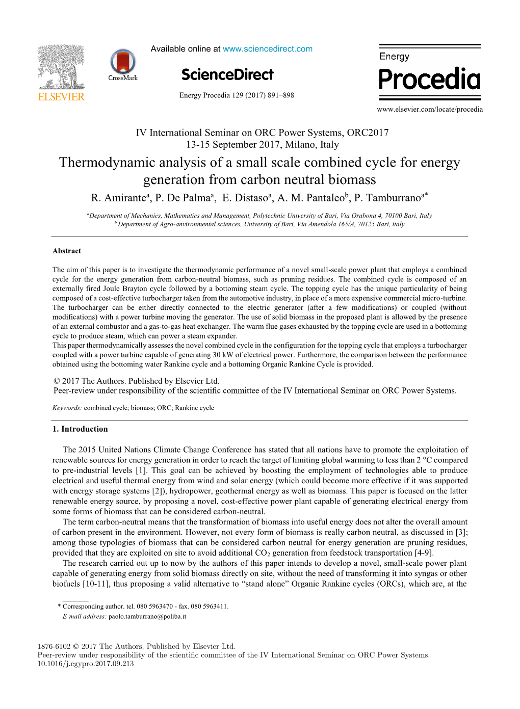 Thermodynamic Analysis of a Small Scale Combined Cycle for Energy