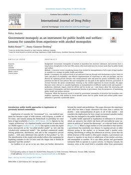 Government Monopoly As an Instrument for Public Health and Welfare Lessons for Cannabis from Experience with Alcohol Monopolies