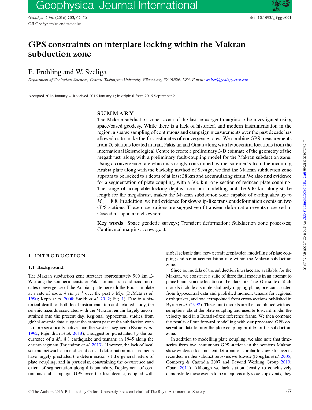 GPS Constraints on Interplate Locking Within the Makran Subduction Zone