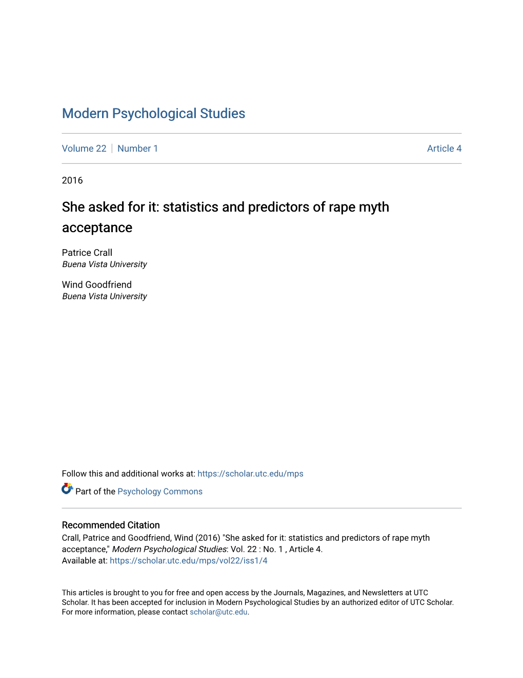 She Asked for It: Statistics and Predictors of Rape Myth Acceptance