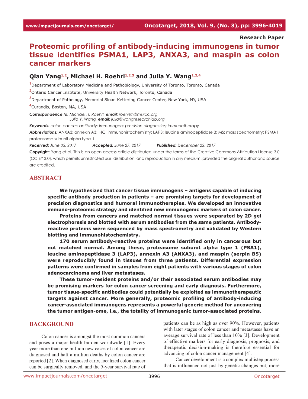 Proteomic Profiling of Antibody-Inducing Immunogens in Tumor Tissue Identifies PSMA1, LAP3, ANXA3, and Maspin As Colon Cancer Markers