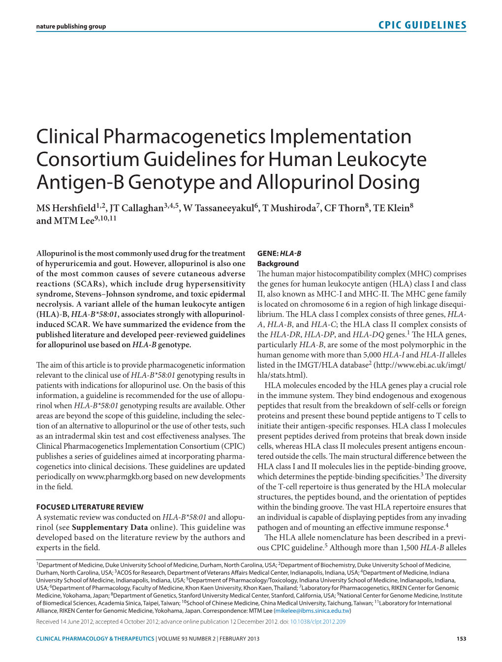 Guidelines for Human Leukocyte Antigen-B (HLA-B) Genotype And