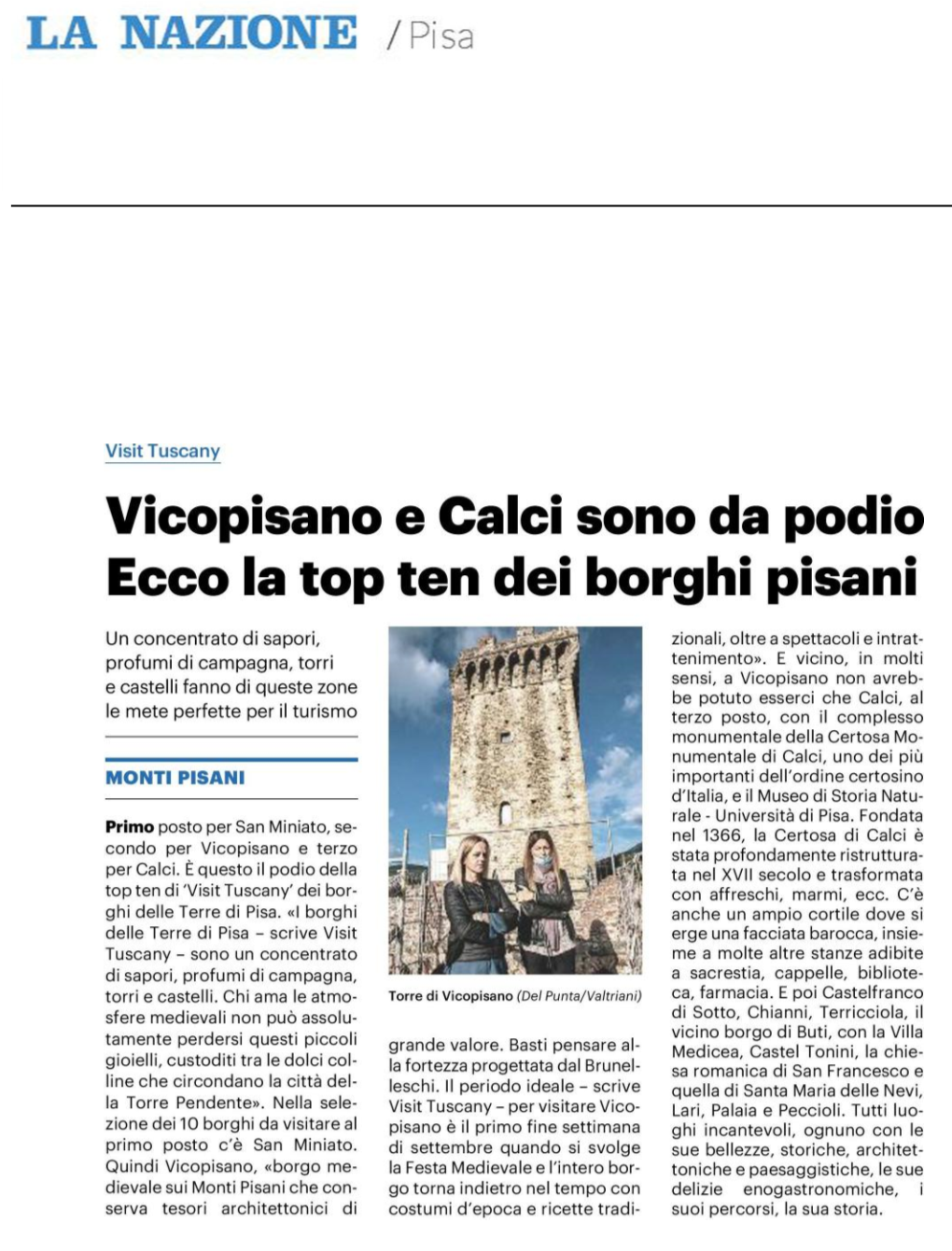 Vicopisano E Calci Sono Da Podio Ecco La Top Ten Dei Borghi Pisani