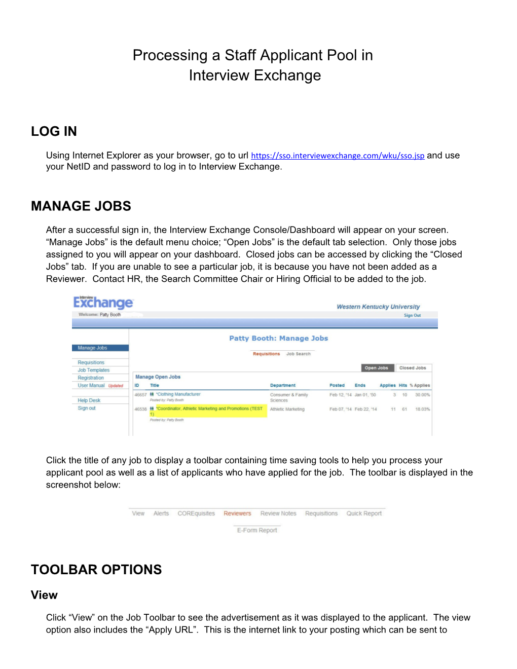 Processing a Staff Applicant Pool in Interview Exchange