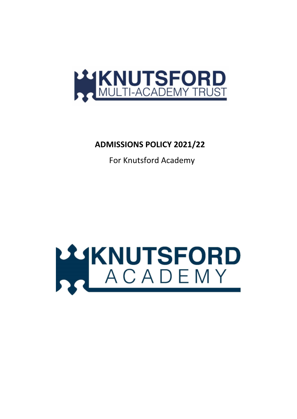 ADMISSIONS POLICY 2021/22 for Knutsford Academy