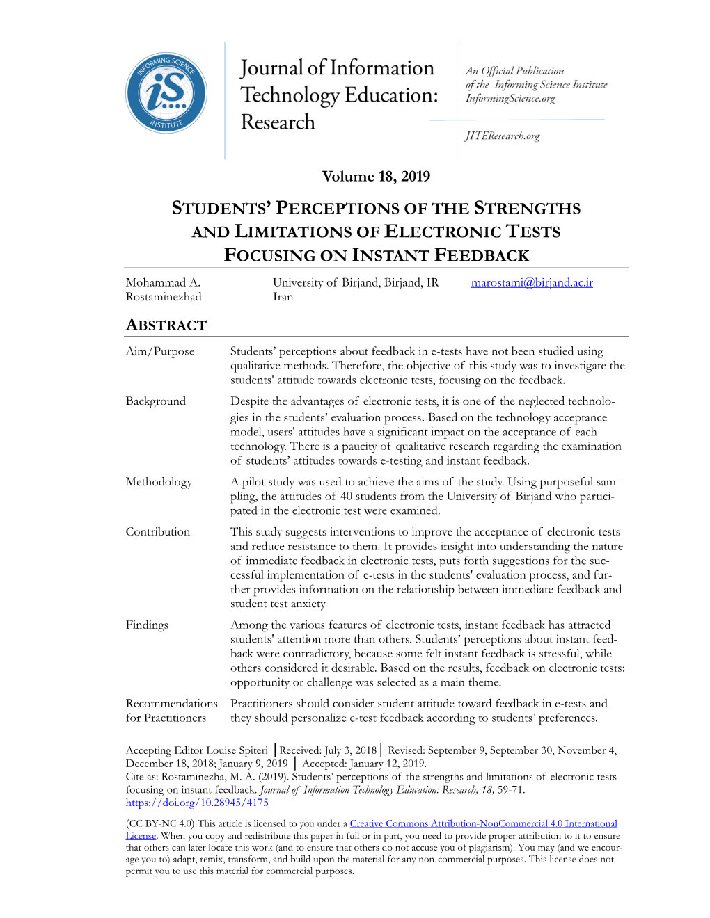 Students' Perceptions of the Strengths and Limitations of Electronic Tests