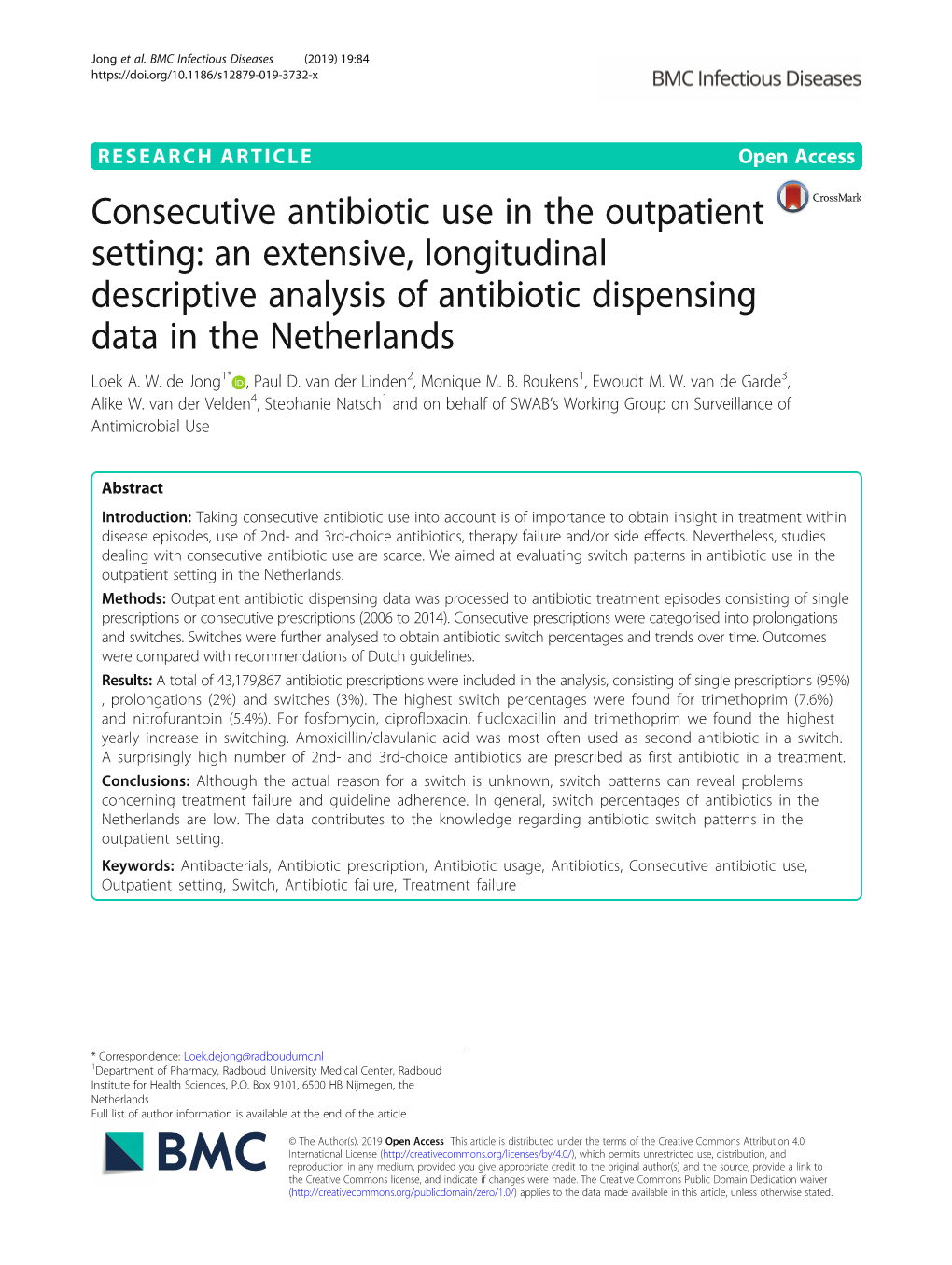 Consecutive Antibiotic Use in the Outpatient Setting: an Extensive, Longitudinal Descriptive Analysis of Antibiotic Dispensing Data in the Netherlands Loek A