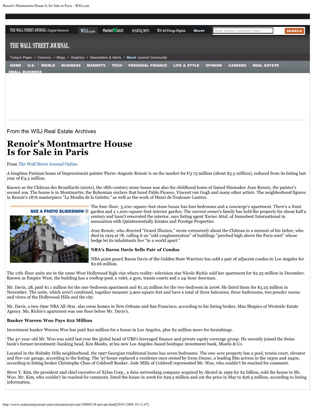 Renoir's Montmartre House Is for Sale in Paris - WSJ.Com